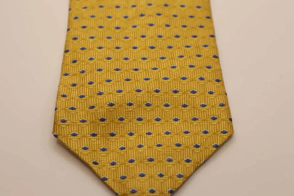 Savile Row Men's Gold and Blue Geometric Pattern 100% Silk Necktie